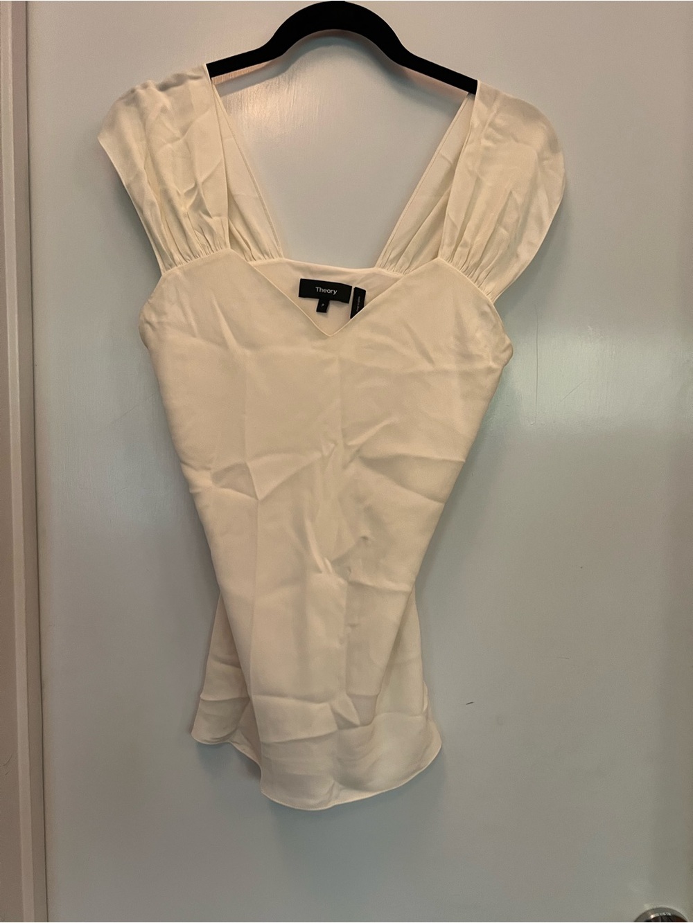 Theory Cream Square Neck Pleated Sleeve Camisole